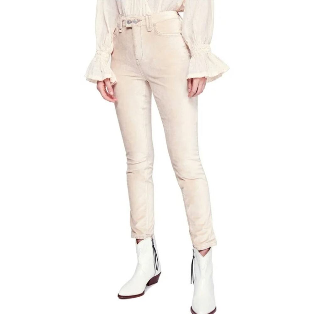 Free People Sweet Jane Velvet Skinny Fit Jeans in Champagne